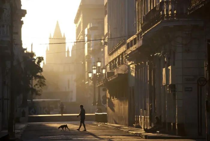 Framed Print : Backlit street at dawn with people in semi-silhouette, off Prado, Havana Centro, Havana, Cuba, West Indies, Central America Framed Print : Backlit street at dawn with people in semi-silhouette, off Prado, Havana Centro, Havana, Cuba, West Indies, Central America