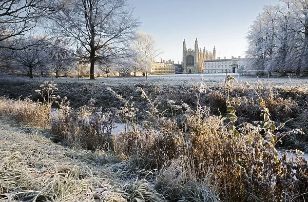 The Backs, Kings College Chapel in winter, Cambridge, Cambridgeshire