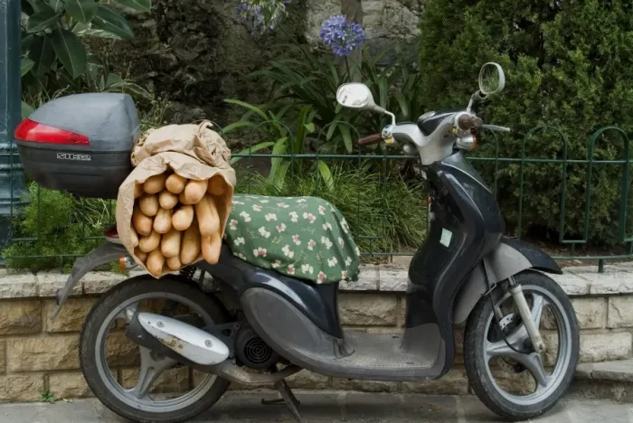 Framed Print : Baguettes on back on scooter, Monaco, Europe
