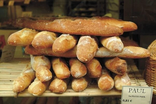 Baguettes in the window of the Paul bread shop, Lille, Flanders, Nord, France, Europe