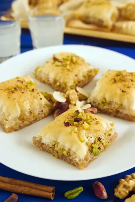 Framed Print : Baklava, filo pastry with honey and pistachios, Greece, Europe Framed Print : Baklava, filo pastry with honey and pistachios, Greece, Europe