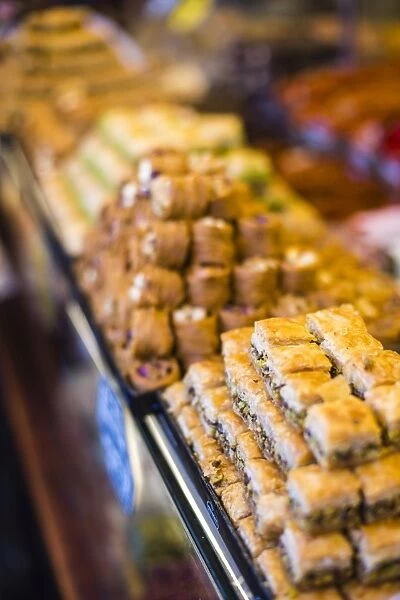 Baklava, a traditional Turkish sweet pastry in The Grand Bazaar, Istanbul, Turkey, Europe