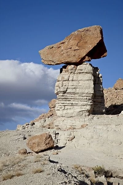 Balanced rock in Plaza Blanca Badlands (The Sierra Negra Badlands), New Mexico