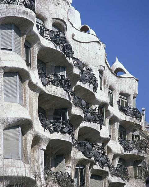 Balconies on the Casa Mila, a Gaudi house, UNESCO World Heritage Site, in Barcelona