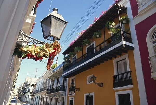 Balconies on typical street in the Old Town, San Juan, Puerto Rico, Central America