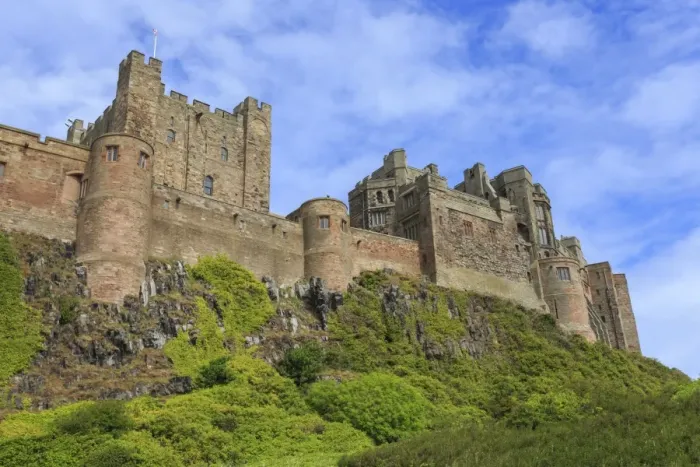 Framed Print : Bamburgh Cast in summer, from below, Northumberland, England, United Kingdom, Europe