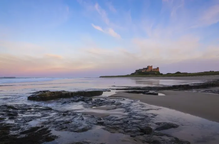 Framed Print : Bamburgh Castle at dusk, Northumberland, England, United Kingdom, Europe