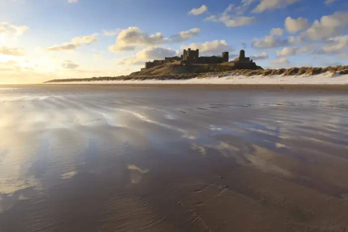Framed Print : Bamburgh Castle with snow on Bamburgh Beach, Bamburgh, Northumberland, England, United Kingdom, Europe Framed Print : Bamburgh Castle with snow on Bamburgh Beach, Bamburgh, Northumberland, England, United Kingdom, Europe