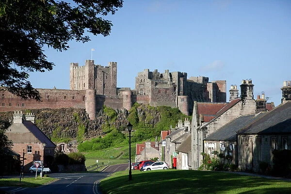 Bamburgh Castle and village of Bamburgh, Northumberland, England, United Kingdom, Europe