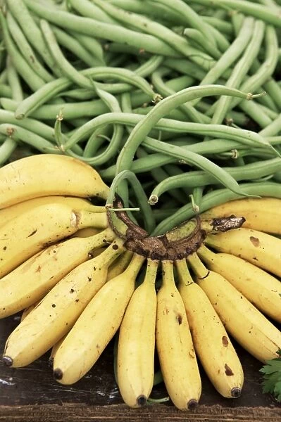 Bananas and green beans at the market