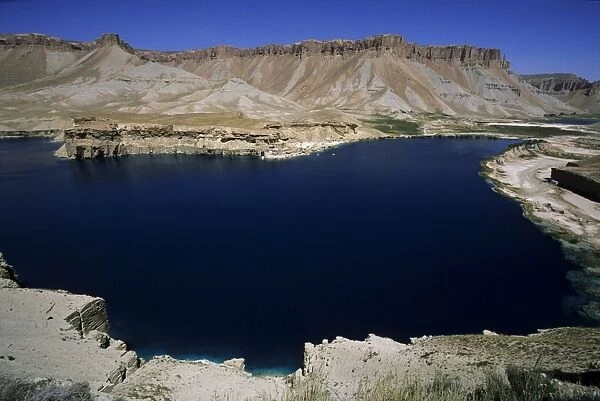 Band-i-Zulfiqar, the main lake at Band-E-Amir (Dam of the King), Afghanistans first National Park set up in 1973 to protect the five lakes, believed by locals to have been created by the Prophet Mohammeds son-in-law Ali, making them a place of pilgrimage