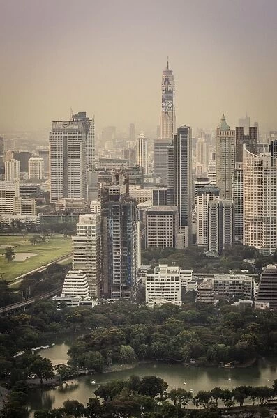 Bangkok skyline, including Baiyoke Tower II (304m) and Lumphini Park, Bangkok, Thailand