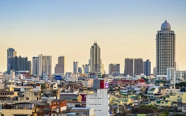 Bangkok skyline seen from the Golden Mount (Wat Saket), Bangkok, Thailand, Southeast Asia