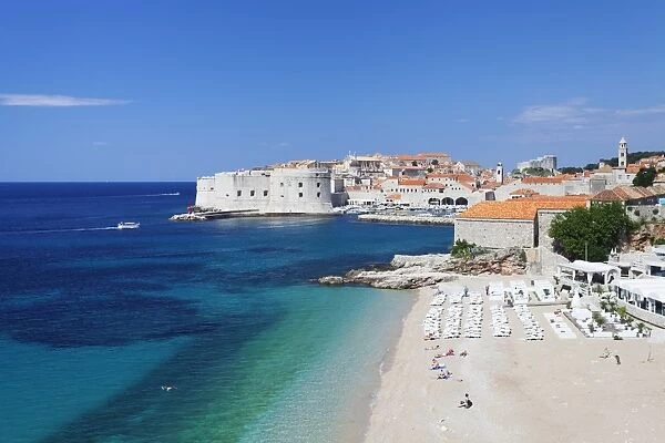 Banje Beach, Old harbour and Old Town, UNESCO World Heritage Site, Dubrovnik, Dalmatia, Croatia, Europe