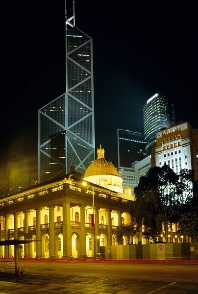 The Bank of China Building and the Old Supreme Court Building by night