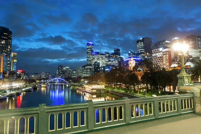 Framed Print : Both banks of Yarra River, including well-known Southbank, in City of Melbourne at twillight, Victoria, Australia, Pacific