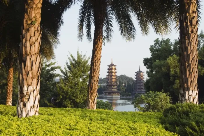 Framed Print : Banyan Lake Pagodas, Guilin, Guangxi Province, China, Asia Framed Print : Banyan Lake Pagodas, Guilin, Guangxi Province, China, Asia