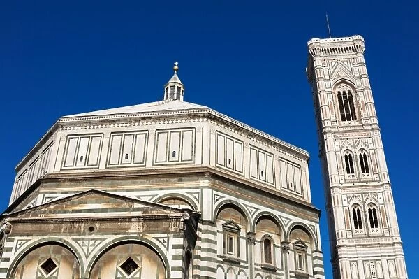 The Baptistery and Campanile di Giotto, Piazza del Duomo, Florence (Firenze), UNESCO World Heritage Site, Tuscany, Italy, Europe