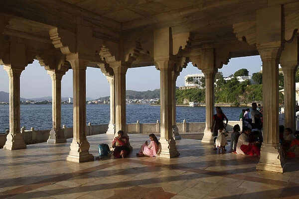 Baradari built by Shah Jahan at Lake Anasagar, Ajmer, Rajasthan, India, Asia