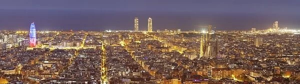 Barcelona skyline with Torre Agbar and Sagrada Familia by architect Antonio Gaudi