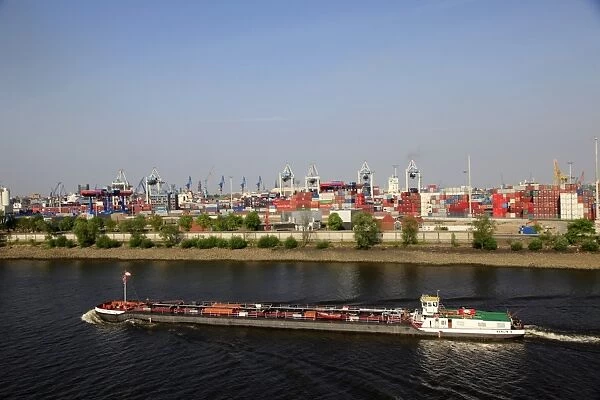 Barge and port, Hamburg, Germany, Europe
