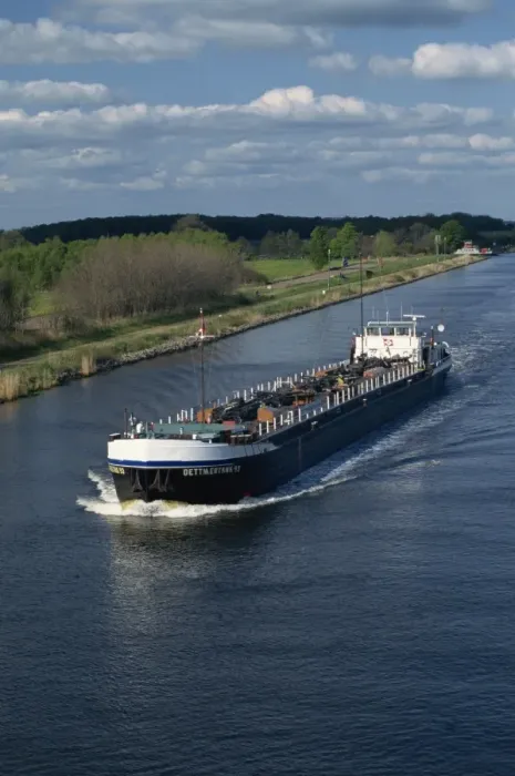 Framed Print : Barge transitting the Kiel Canal in Germany Framed Print : Barge transitting the Kiel Canal in Germany