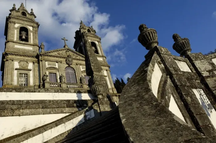 Framed Print : A baroque granite double staircase dating from the 18th century leads up to the Bom Jesus do Monte