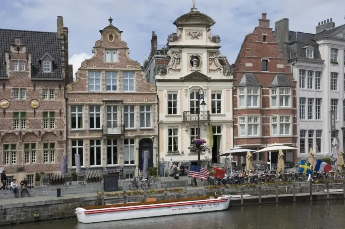 Framed Print : Baroque style Flemish architecture along the Graslei, Ghent, Belgium, Europe Framed Print : Baroque style Flemish architecture along the Graslei, Ghent, Belgium, Europe