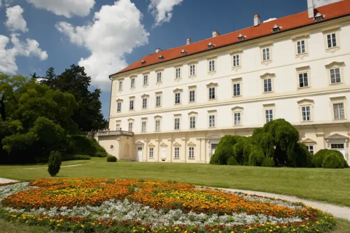 Framed Print : Baroque Valtice Castle with floral decoration in its gardens, Valtice, Brnensko Framed Print : Baroque Valtice Castle with floral decoration in its gardens, Valtice, Brnensko