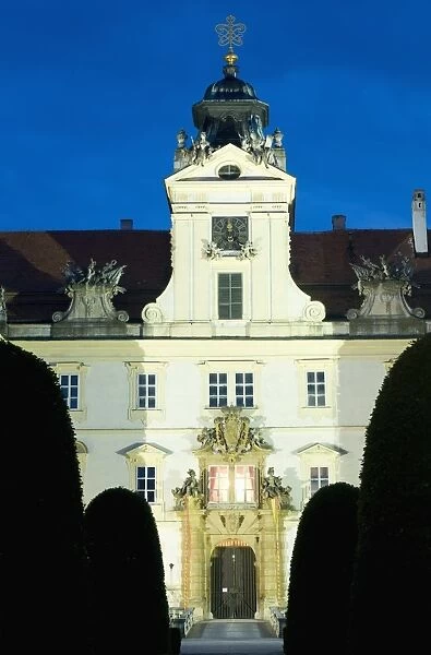Baroque Valtice Chateau at twilight, Valtice, Brnensko Region, Czech Republic, Europe