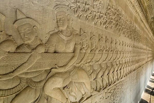 Bas-relief carvings from the Churning of the Sea of Milk myth, Angkor Wat, Angkor, UNESCO World Heritage Site, Siem Reap, Cambodia, Indochina, Southeast Asia, Asia