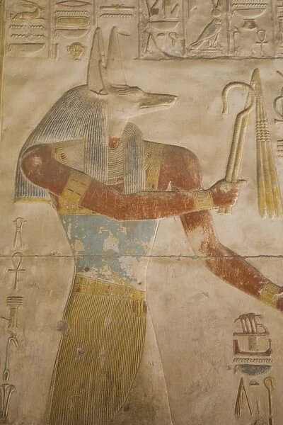 Bas-relief of the God Anubis, Temple of Seti I, Abydos, Egypt, North Africa, Africa