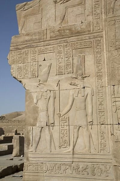 Bas-relief of the Gods Sobek on right and Horus on left, Temple of Haroeris and Sobek
