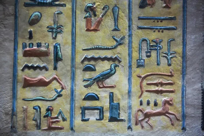 Framed Print : Bas Relief of Hieroglyphics, Tomb of Prince Amenherkhepshef (Amenkopshef), QV55, Valley of the Queens, Ancient Thebes, UNESCO World Heritage Site, Luxor, Egypt, North Africa, Africa