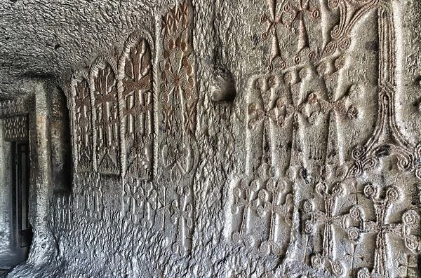 Bas-relief in interior of 4th century Geghard Monastery, UNESCO World Heritage Site