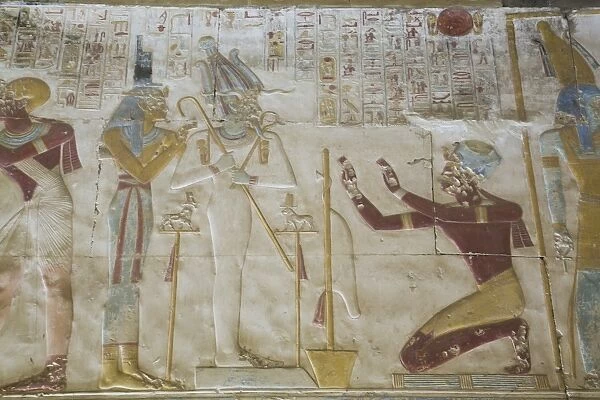 Bas-relief of the kneeling Pharaoh Seti I, Temple of Seti I, Abydos, Egypt, North Africa