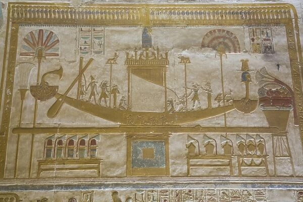 Bas-relief of Sacred Barque Boat, Temple of Seti I, Abydos, Egypt, North Africa, Africa