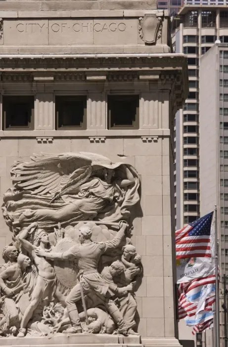 Framed Print : Bas relief sculpture on Michigan Avenue Bridge depicting moments in the citys history Framed Print : Bas relief sculpture on Michigan Avenue Bridge depicting moments in the citys history