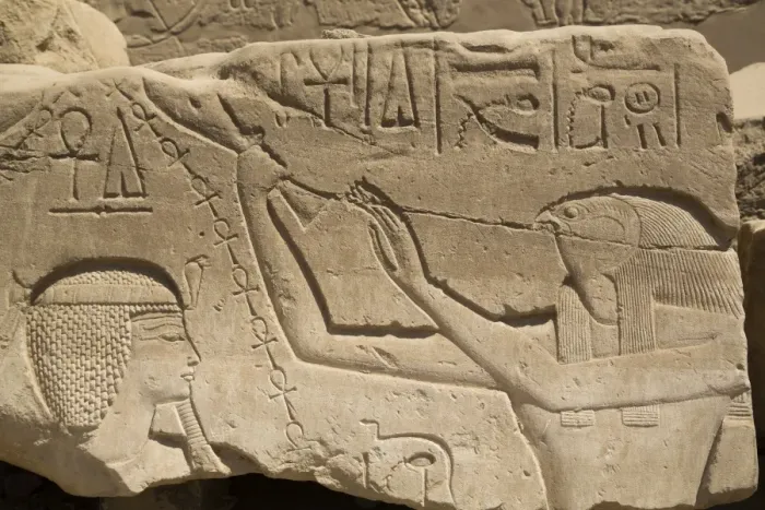 Framed Print : Bas-relief of Seti I on left and the God Horus on right, Karnak Temple, Luxor, Thebes Framed Print : Bas-relief of Seti I on left and the God Horus on right, Karnak Temple, Luxor, Thebes