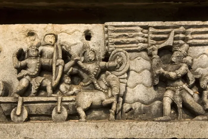 Framed Print : A bas relief detail showing Hoysala style warfare in the Hoysaleshvara Temple at Halebid Framed Print : A bas relief detail showing Hoysala style warfare in the Hoysaleshvara Temple at Halebid