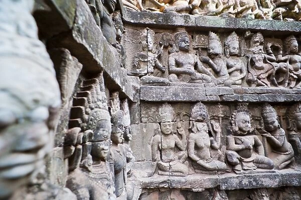 Bas relief stone carvings at the Terrace of the Leper King, Angkor Thom, UNESCO World Heritage Site, Siem Reap Province, Cambodia, Indochina, Southeast Asia, Asia
