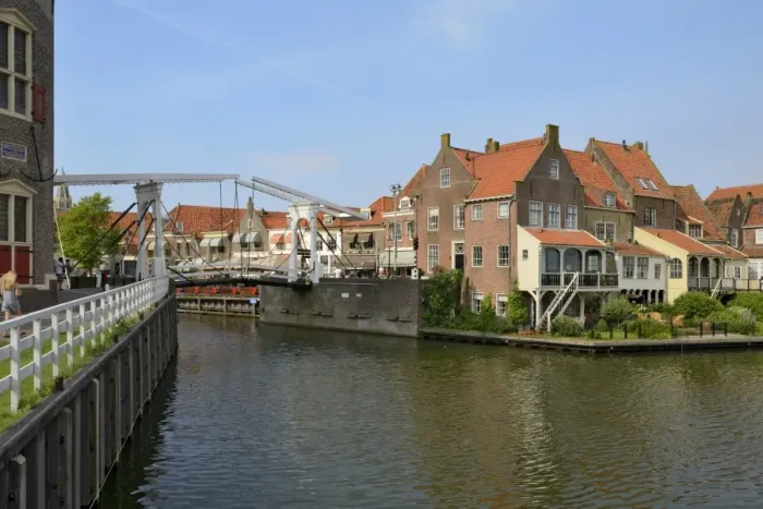 Framed Print : Bascule Bridge (Draw Bridge) and houses in the port of Enkhuizen, North Holland, Netherlands, Europe Framed Print : Bascule Bridge (Draw Bridge) and houses in the port of Enkhuizen, North Holland, Netherlands, Europe