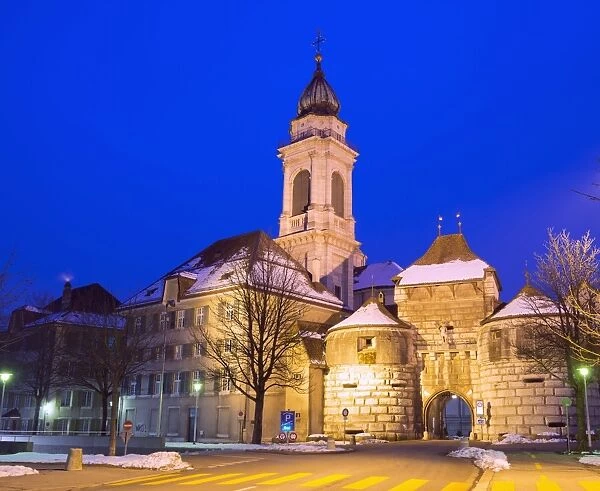 Baseltor city gate and St. Ursen Cathedral, Solothurn, Switzerland, Europe