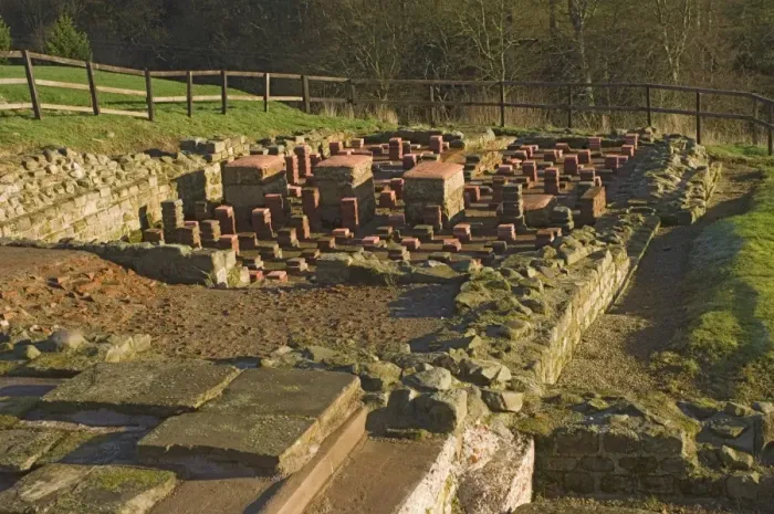 Framed Print : Bath house in settlement area, probably for civilian use, in Roman fort at Vindolanda Framed Print : Bath house in settlement area, probably for civilian use, in Roman fort at Vindolanda