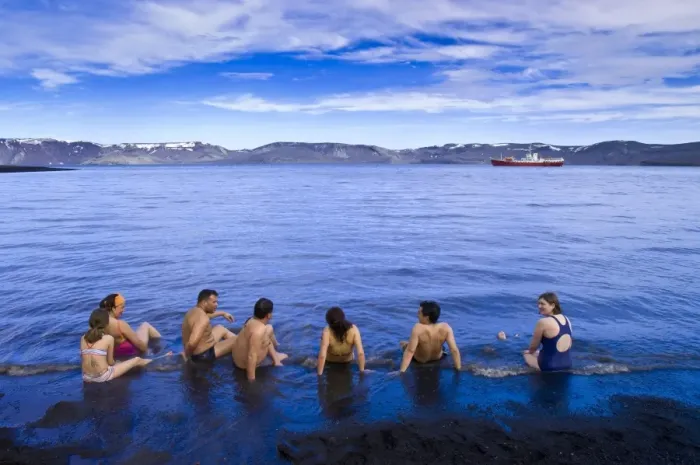 Framed Print : Bathing in the hot springs, Pendulum Cove, Deception Island, Antarctica, Polar Regions Framed Print : Bathing in the hot springs, Pendulum Cove, Deception Island, Antarctica, Polar Regions