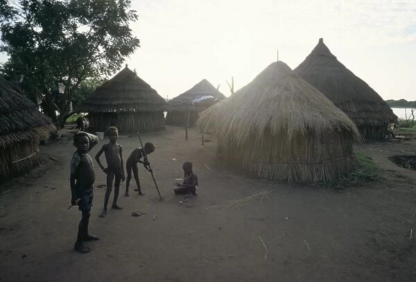 Batour village, Anouak (Anuak) ethnic group, on shores of Lake Tata, Ilubador state