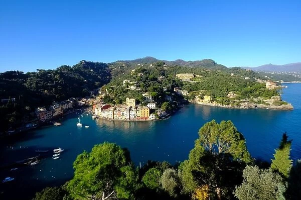 The bay of Portofino seen from Castello Brown, Genova (Genoa), Liguria, Italy, Europe