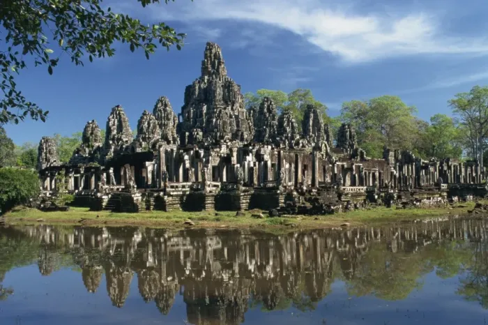 Framed Print : The Bayon Temple reflected in water at Angkor, UNESCO World Heritage Site