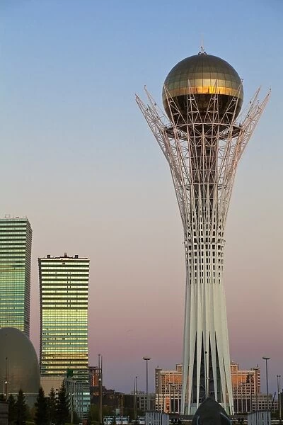 Bayterek Tower at dawn, Astana, Kazakhstan, Central Asia, Asia