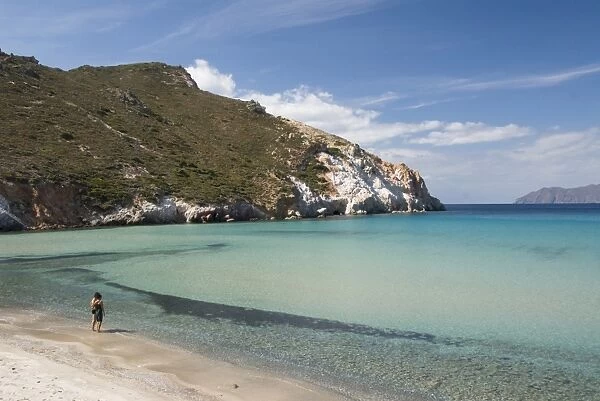 The beach and bay at Plathiena, Island of Milos, Cyclades, Greek Islands, Greece, Europe